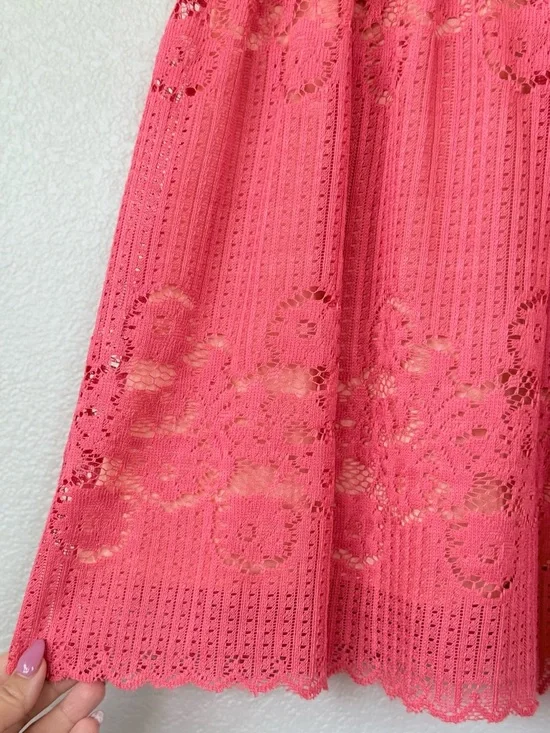 FREE PEOPLE 8 Rocco Dress in Cherry • Coral Pink Lace Fit & Flare Open Back Mini - Picture 4 of 11